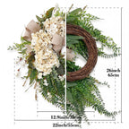 22 Inch White Hydrangea Wreath with Greenery & Burlap Bow