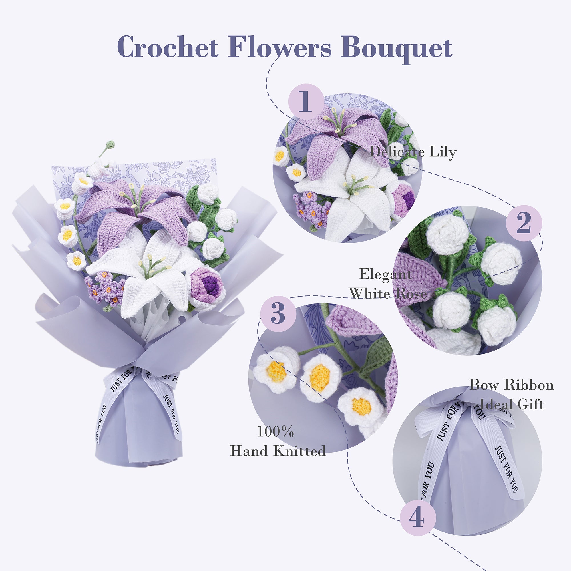 Lily & Rose Crochet Bouquet - Purple