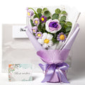 Hand-Knitted Rose & Lily of the Valley Crochet Bouquet - Tiny Purple