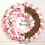 Spring Artificial Tulip Flower Wreath with Green Leaves - Pink 20