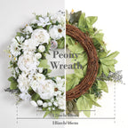 Peony Wreath - Floral Artificial Wreath - White 18"