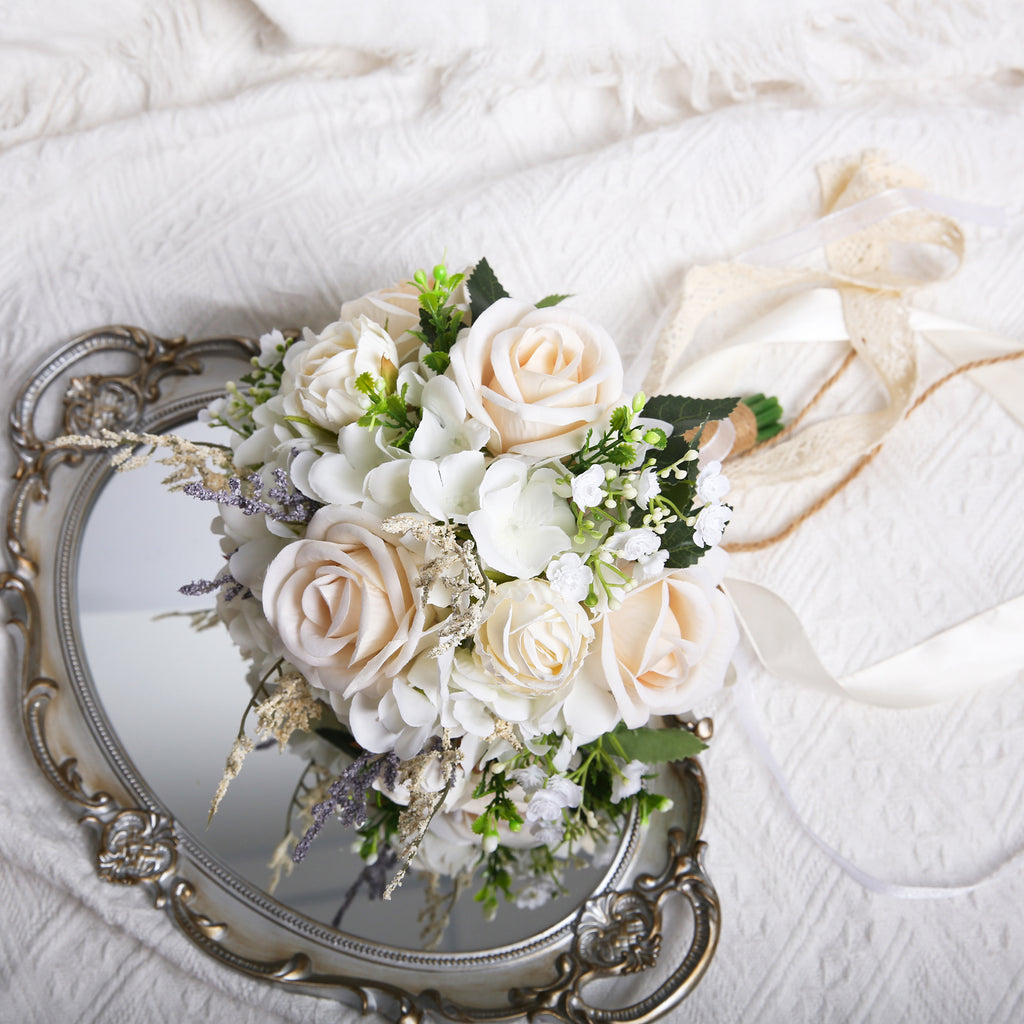 White & Champagne Wedding Bouquet
