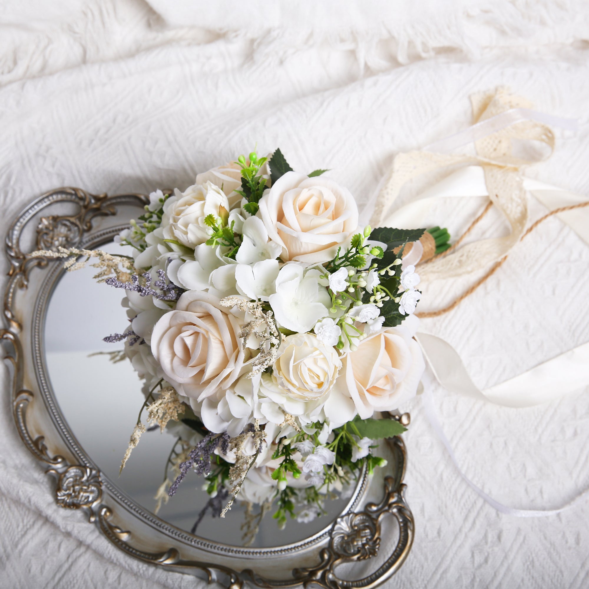 White & Champagne Wedding Bouquet