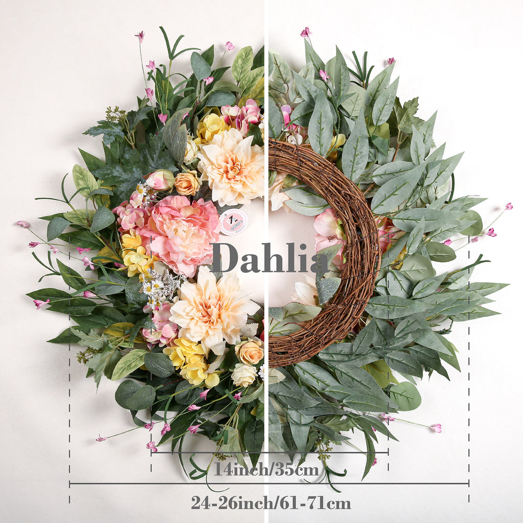 Artificial Dahlia Floral Spring Summer Wreath - 24 Inch