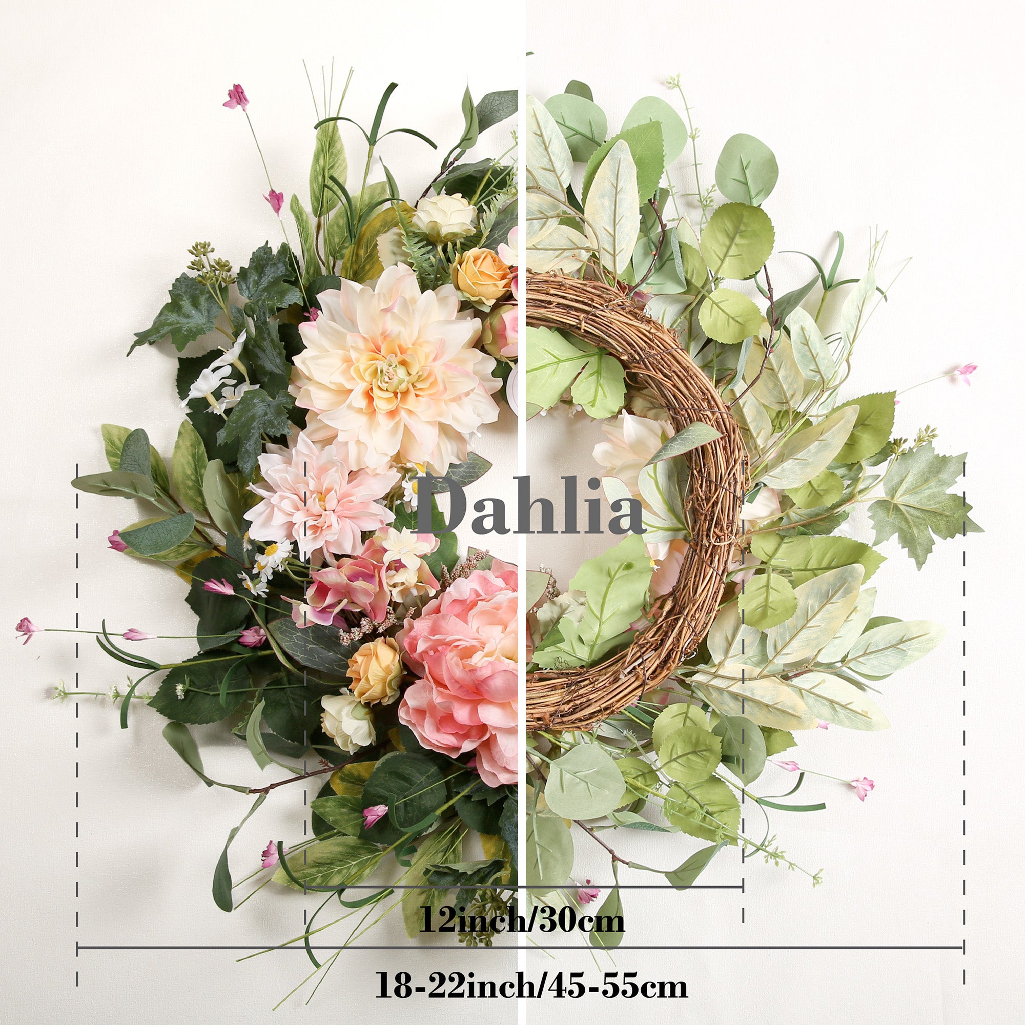 Artificial Dahlia Floral Spring Summer Wreath - 18 Inch