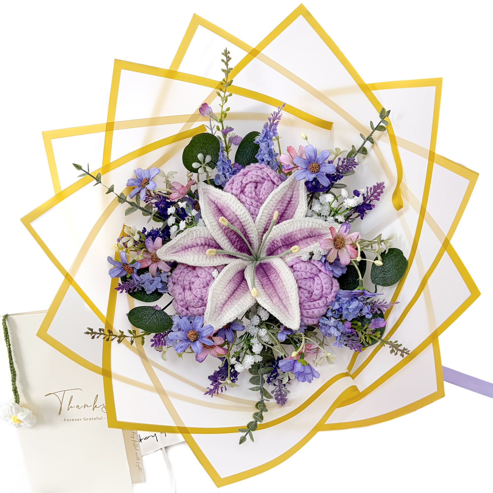 Purple Crochet Flower Bouquet with Lily, Rose & Lavender