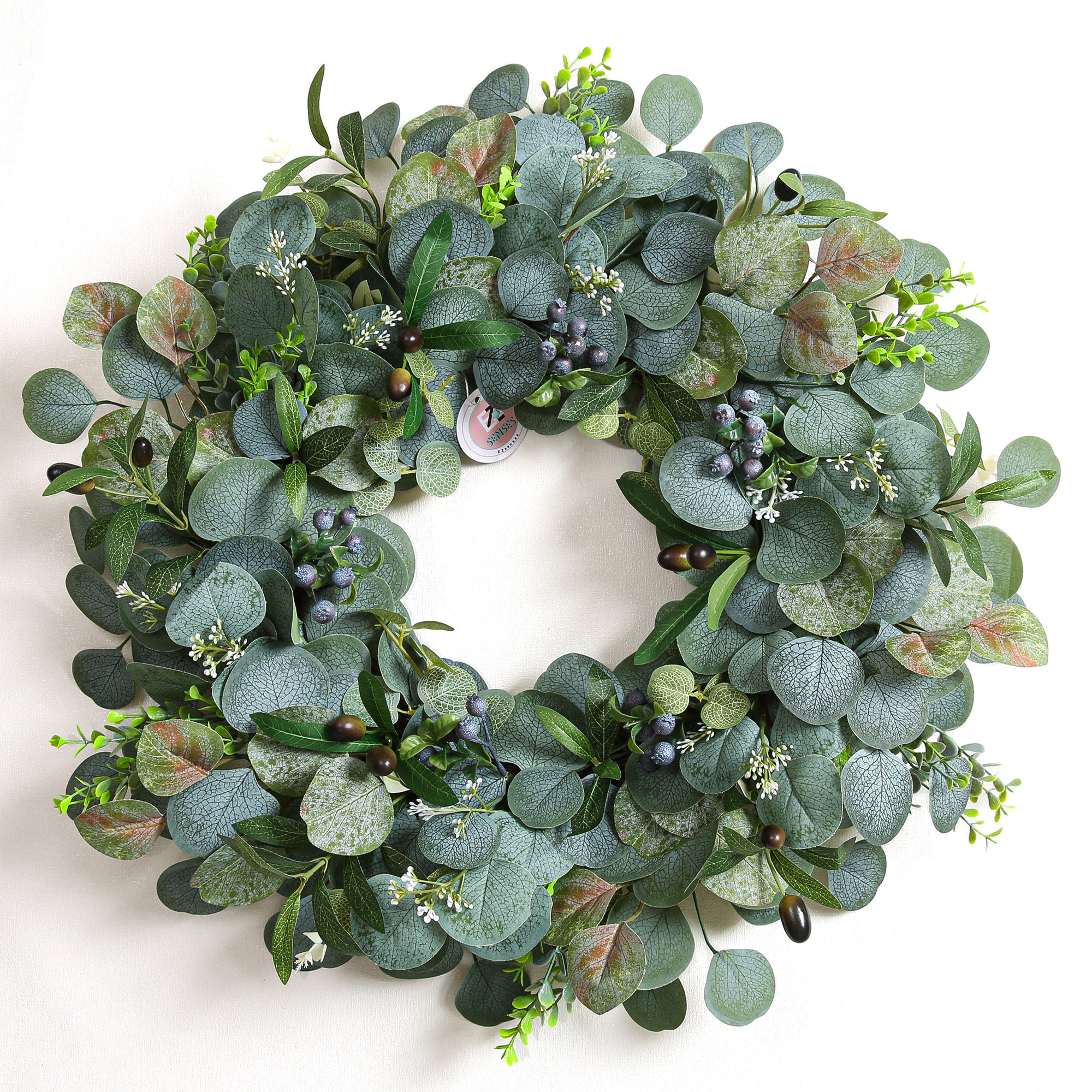 Green Spring Summer Wreath with Olive Leaves & Berries 24"