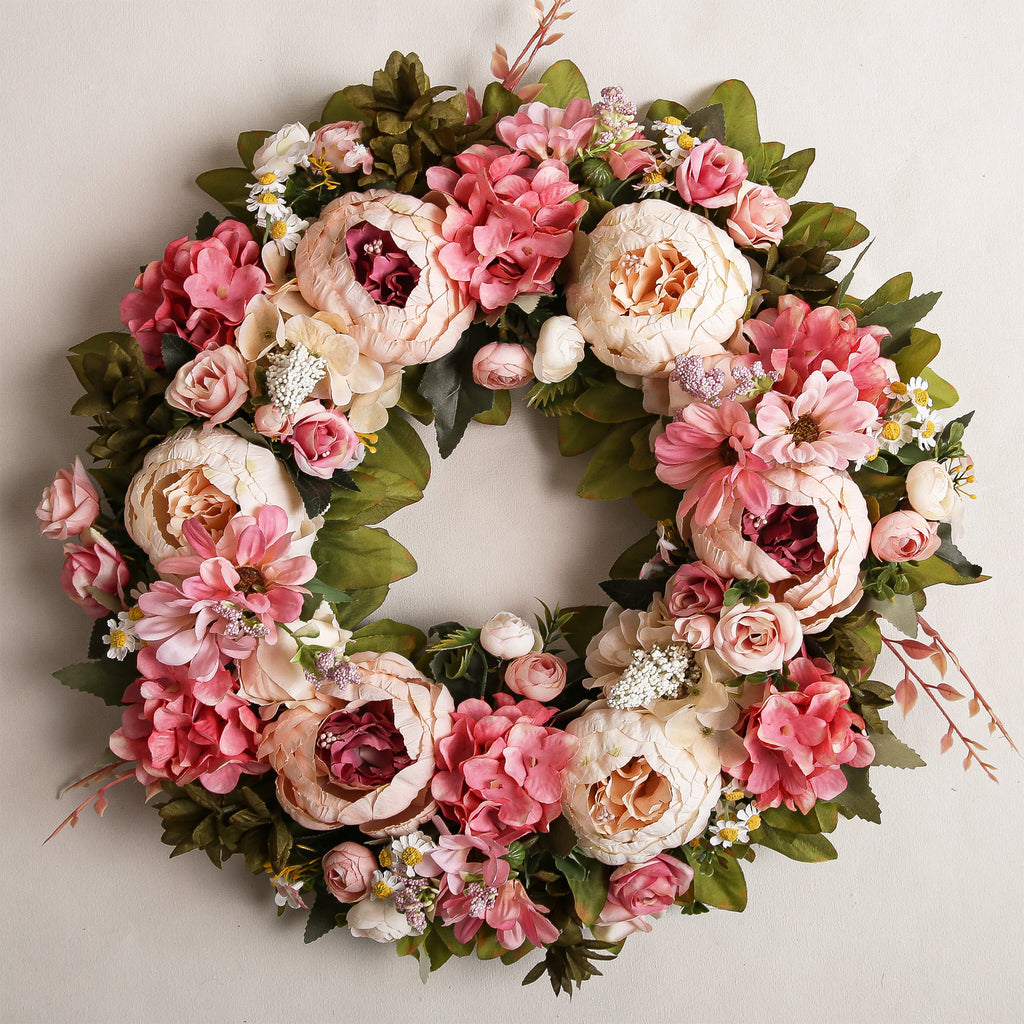 Peony Wreath - Floral Artificial Wreath - Pink 18"