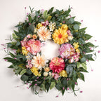 Artificial Dahlia Floral Spring Summer Wreath - 24 Inch