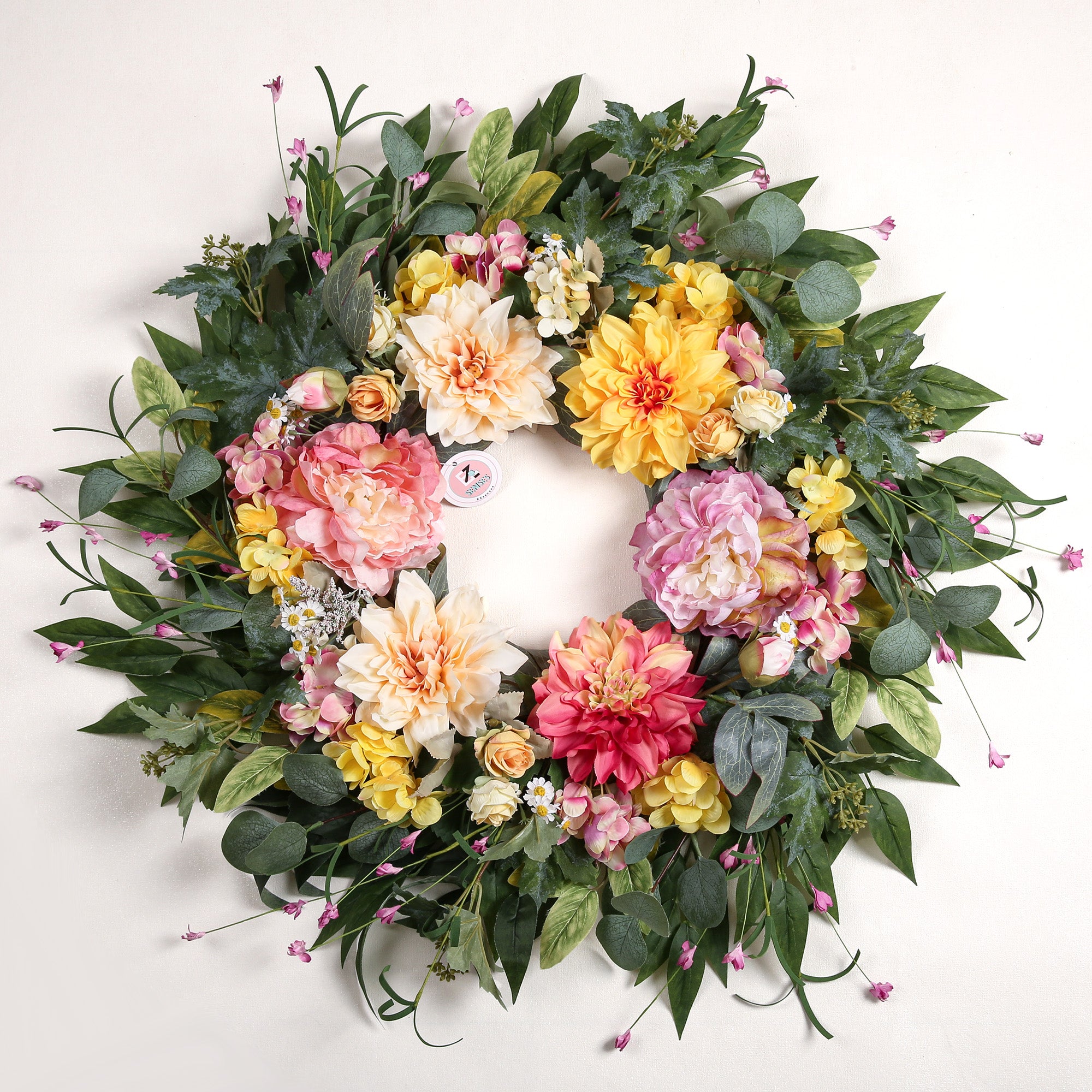 Artificial Dahlia Floral Spring Summer Wreath - 24 Inch