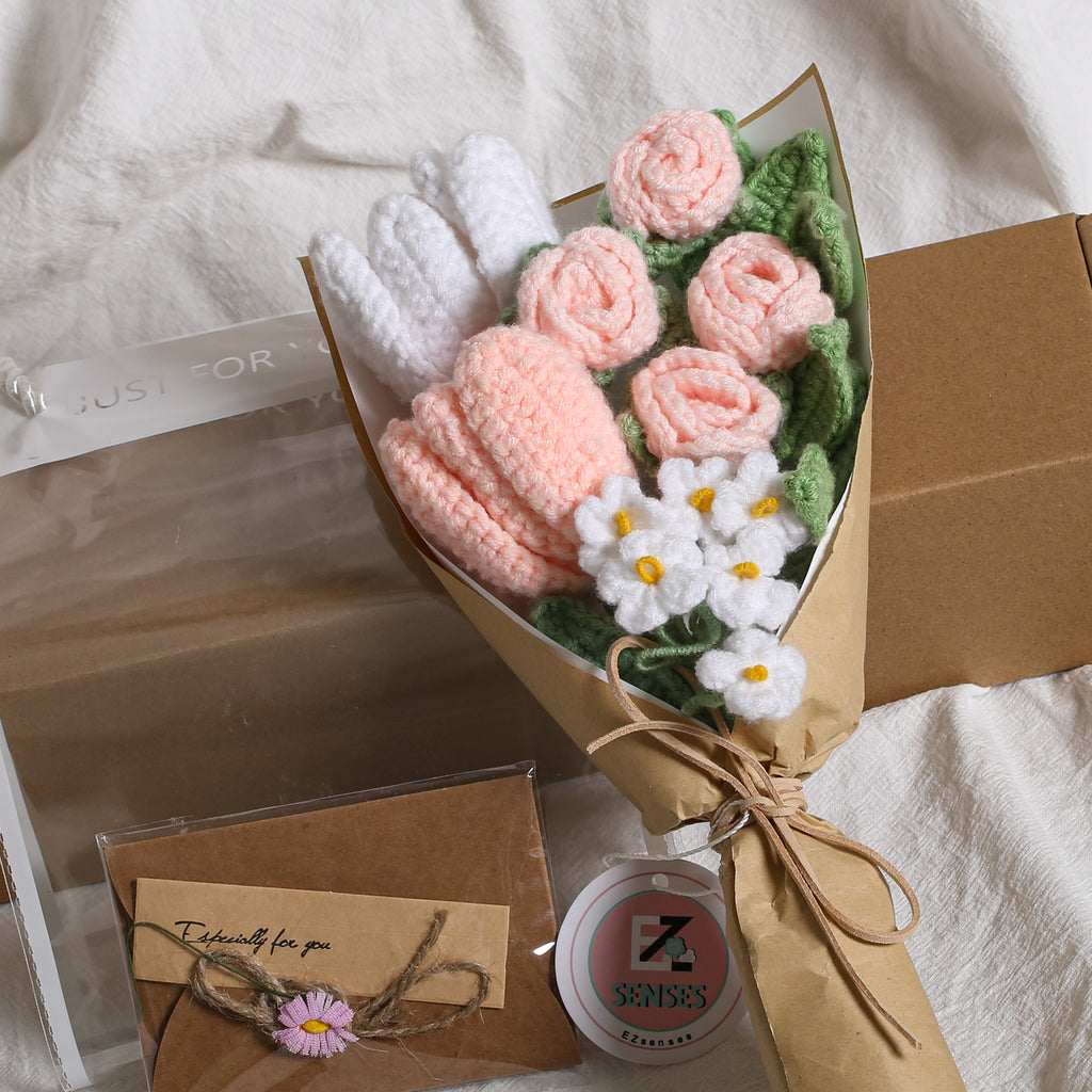 Mini Tulip Crochet Flowers Bouquet - Pink