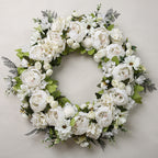 Peony Wreath - Floral Artificial Wreath - White 23"