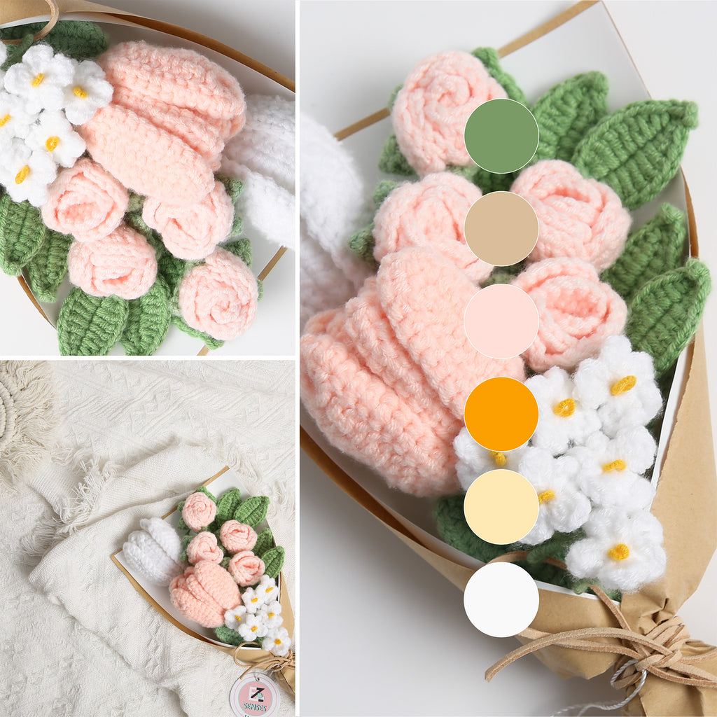 Mini Tulip Crochet Flowers Bouquet - Pink