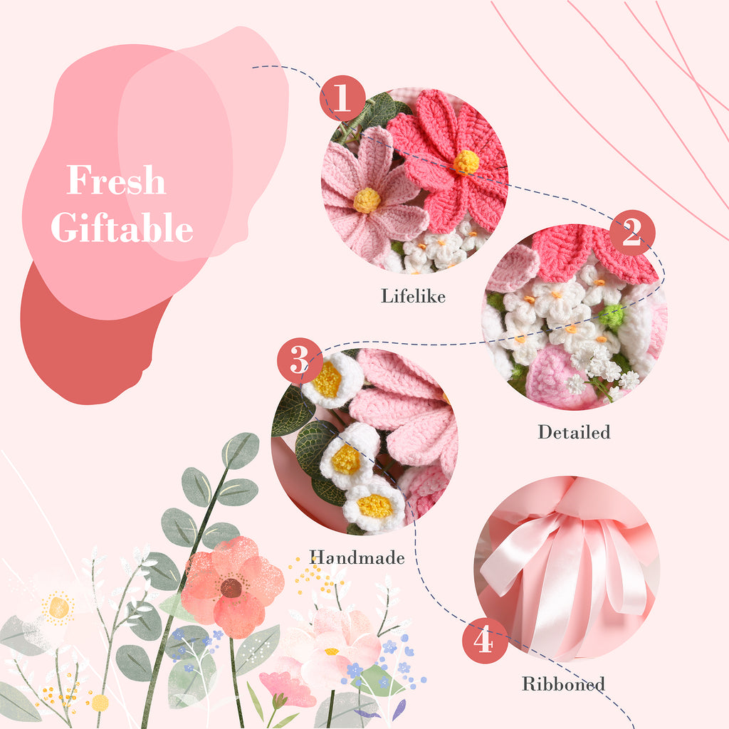 Crochet Flowers Bouquet - Pink Premium