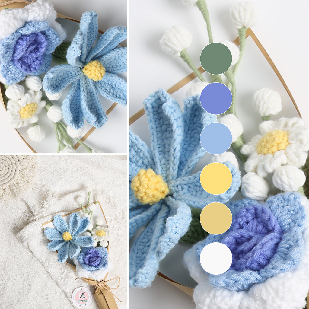 Mini Crochet Flowers Bouquet with Cosmos - Blue
