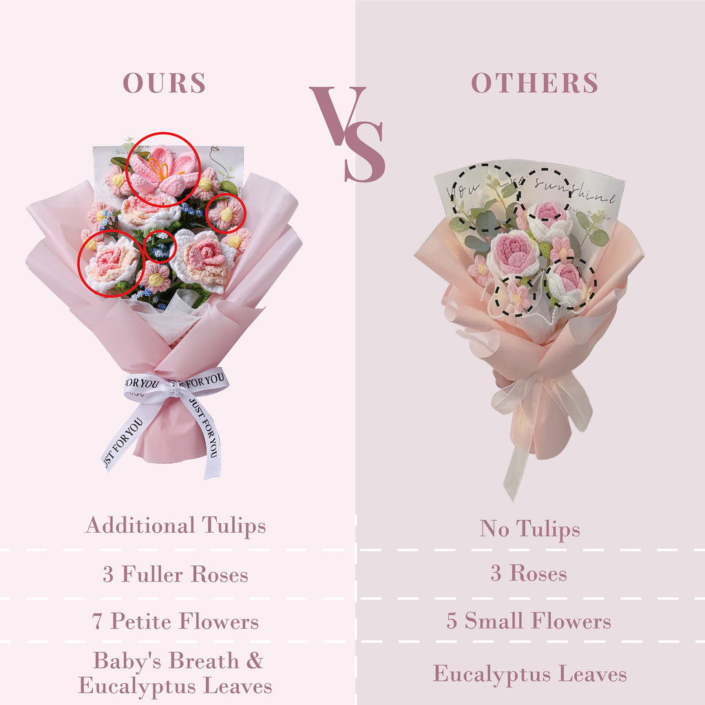 Rose & Tulip Crochet Bouquet - Pink
