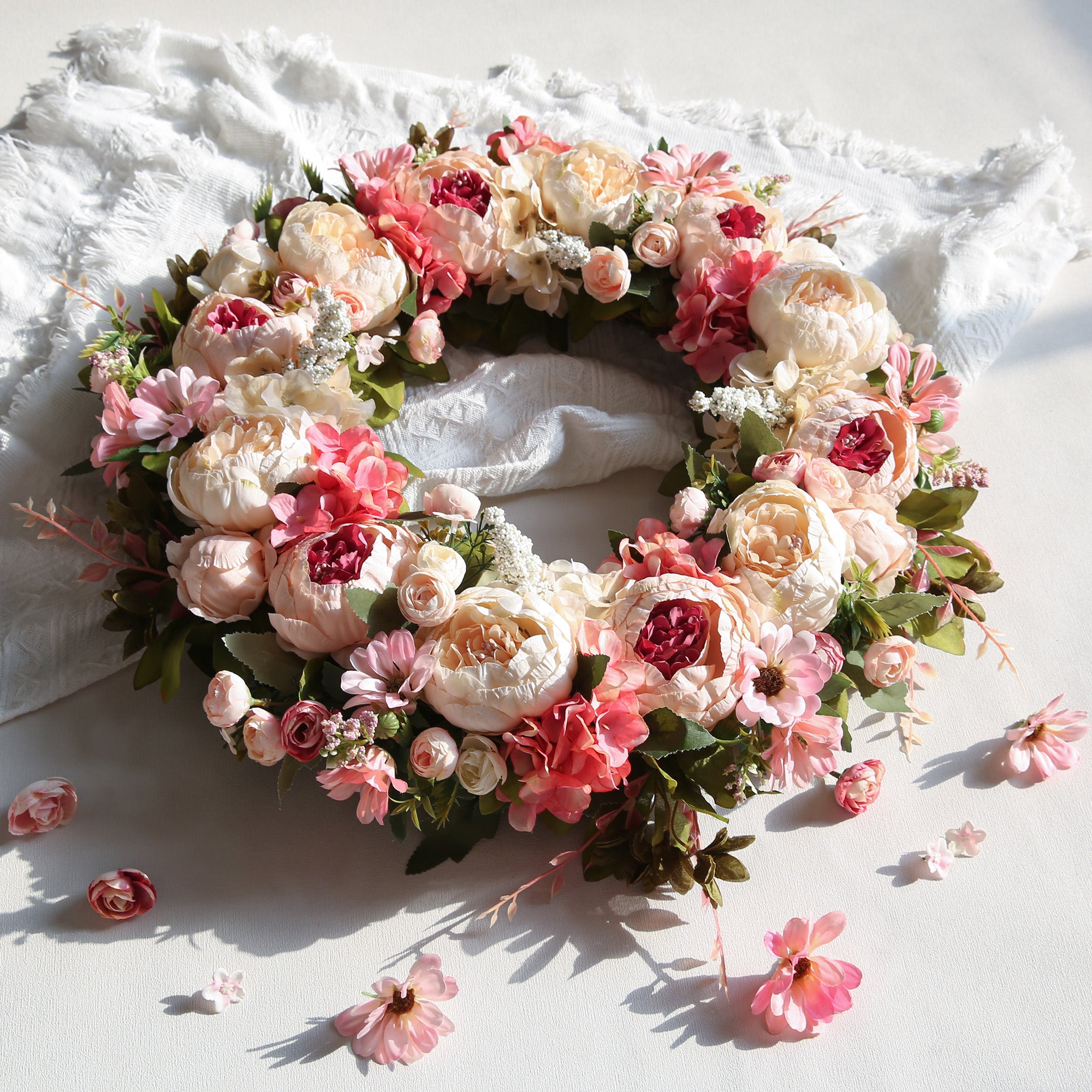 Peony Wreath - Floral Artificial Wreath - Pink 23"