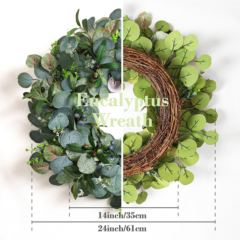 Green Spring Summer Wreath with Olive Leaves & Berries 24"