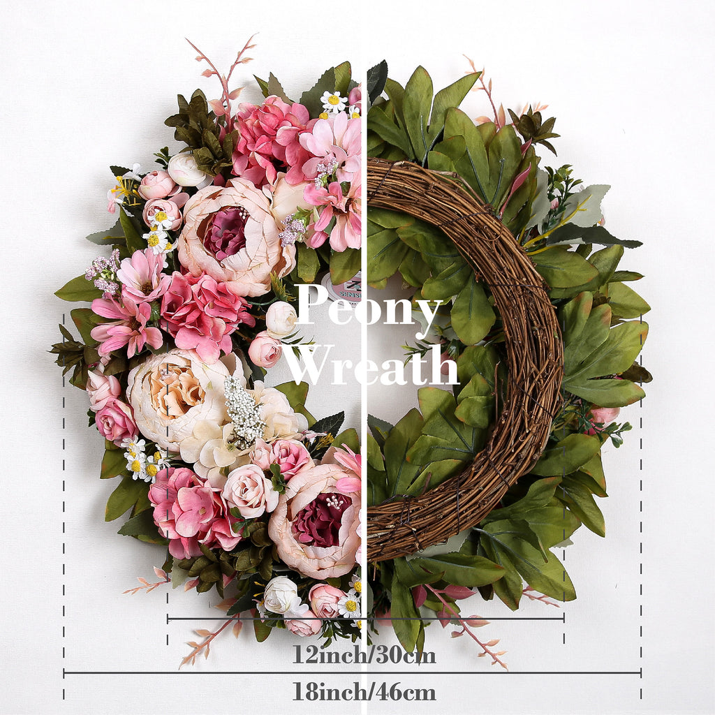 Peony Wreath - Floral Artificial Wreath - Pink 18"