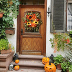 Autumn Door Decor with Pumpkins, Sunflowers & Maple Leaves 24"